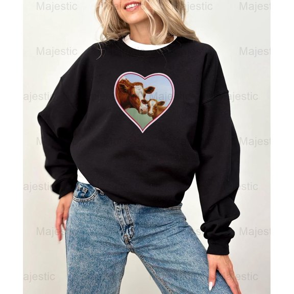 Majestic61 Cow and Calf Pink Heart, Farm Animal, Motherhood Graphic Sweatshirt, for Unisex, up to size 5XL.