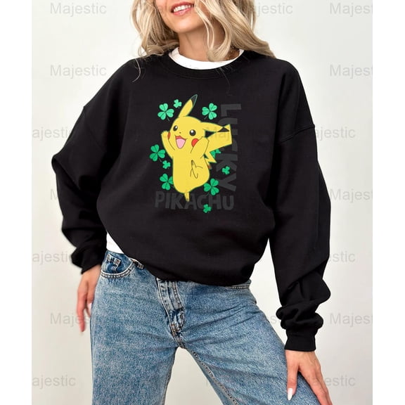 Majestic65 St. Patrick’s Day Little Boys and Big Boys Lucky Pikachu Graphic Tee, for Unisex, up to size 5XL.