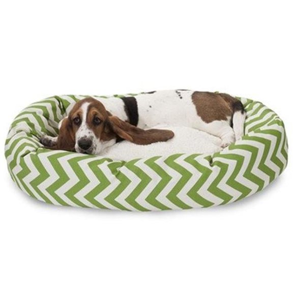 MajesticPet 32 in. Zig Zag Sherpa Donut Pet Bed - Sage