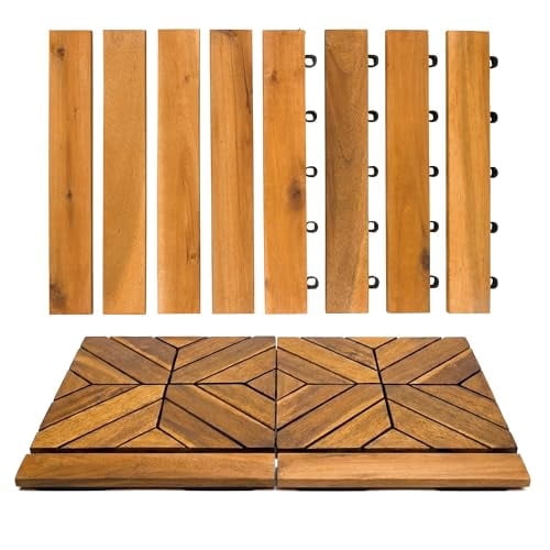 Majestick Goods Edges for Interlocking Deck Tiles Snap-On Straight Edge Trim for Wooden Decking, Outdoor Flooring & Patio Tiles | 12x12 Acacia Hardwood Border for Balcony, Porch & Garden | 8 Pack