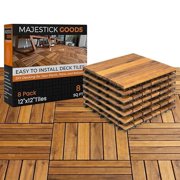 Majestick Goods Interlocking Long Slat Deck Tiles 12"x12"  Stylish Patio Tiles for Outdoor Flooring   Durable Acacia Wood, Easy to Install for Porch, Balcony & Patio Flooring, 8 Pack 8pcs 8 Sq Ft