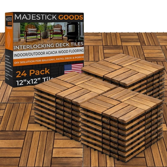 Majestick Goods Interlocking Slat Deck Tiles 12"x12" Stylish Patio Tiles for Outdoor FlooringDurable Acacia Wood, Easy to Install for Porch, Balcony & Patio Flooring,24 Pack (24pcs) Covers 24 Sq Ft