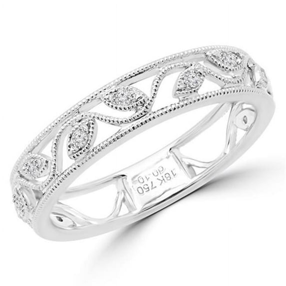 Majesty Diamonds 0.1 CTW Diamond Accent Leaf Motif Wedding Anniversary Band Ring in 18K White Gold - Size 7
