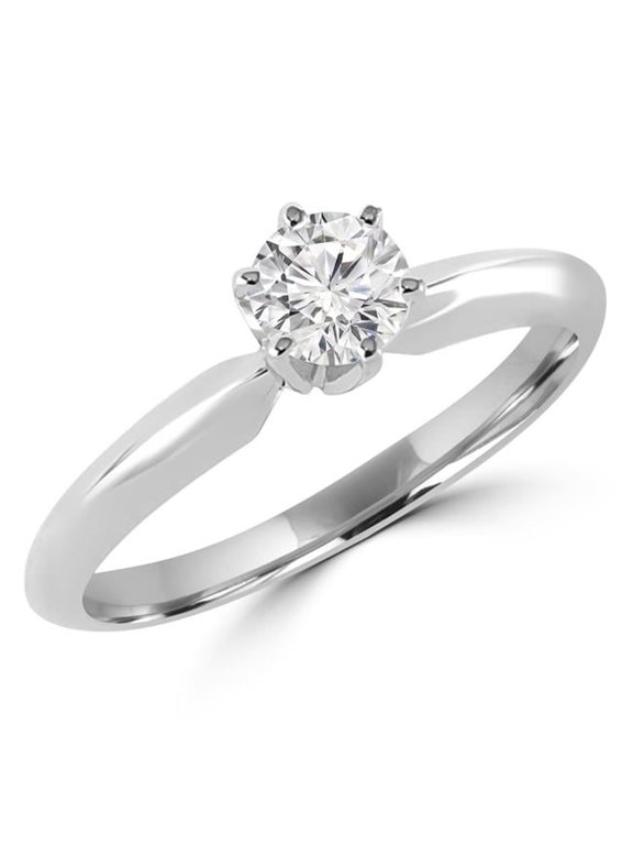 0.33 CT Solitaire Round Diamond 6-Prong Engagement Promise Ring in 10K White Gold - Size 6.25