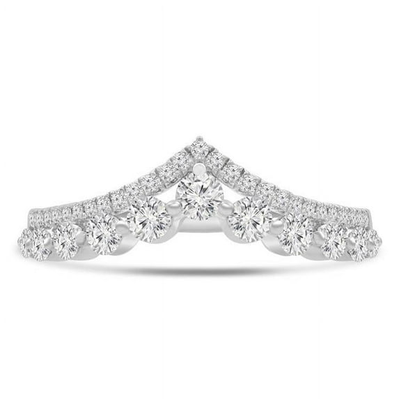 Majesty Diamonds 0.5 CTW Round Diamond Two-Row Tiara Shared Prong Semi-Eternity Anniversary Wedding Band Ring in 14K White Gold - Size 8