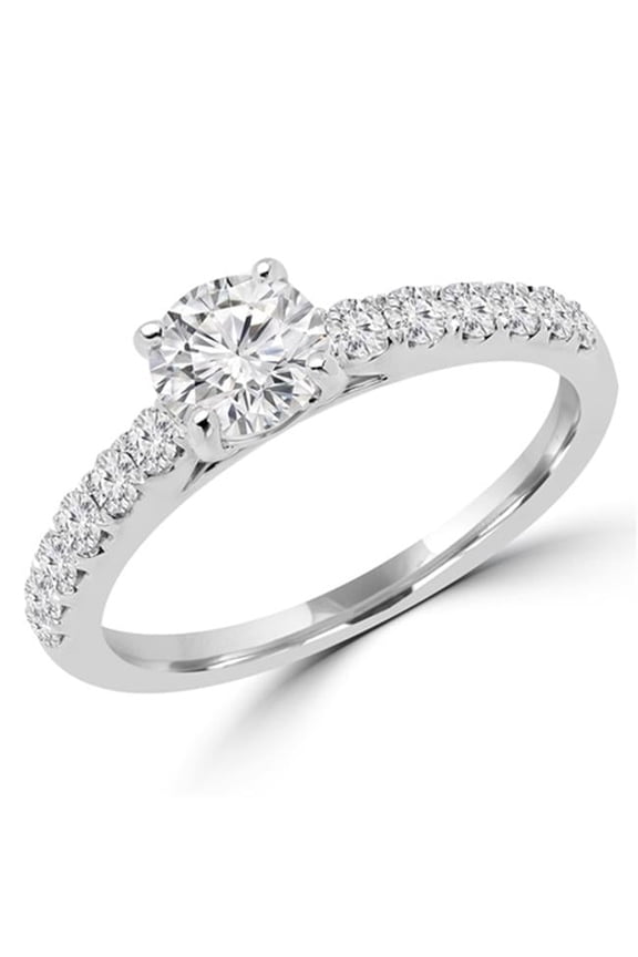 1.1 CTW Round Cut Diamond Multi Stone Engagement Ring in 18K White Gold - Size 6.5