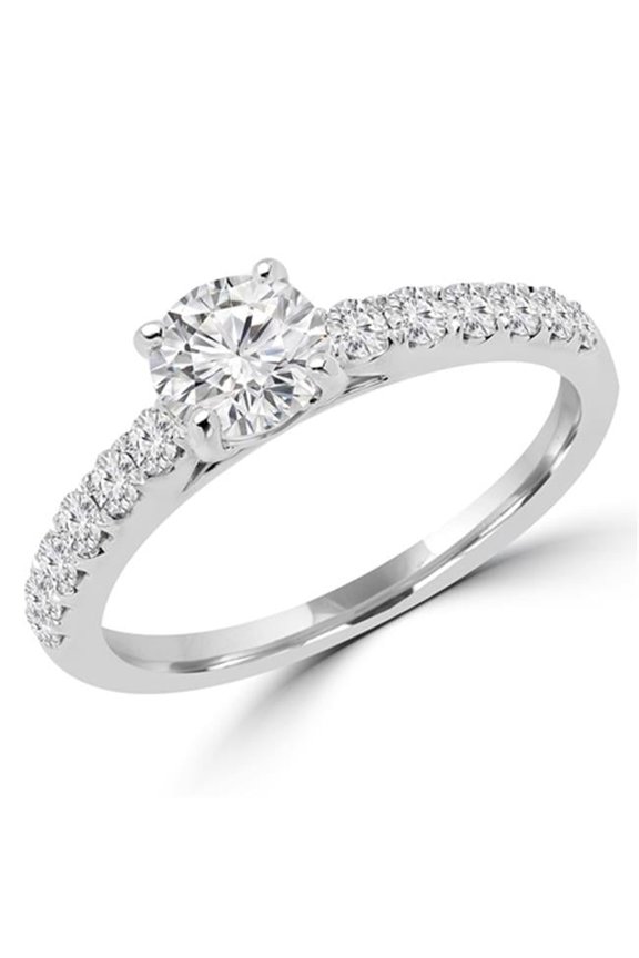 1.1 CTW Round Cut Diamond Multi Stone Engagement Ring in 18K White Gold - Size 7.75