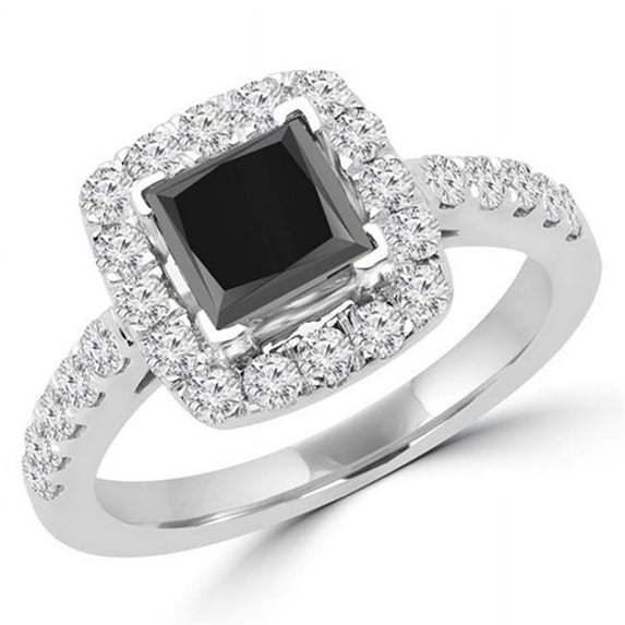 Majesty Diamonds 1.88 CTW Princess Cut Black & White Diamond Halo Engagement Ring in 14K White Gold - Size 4.75