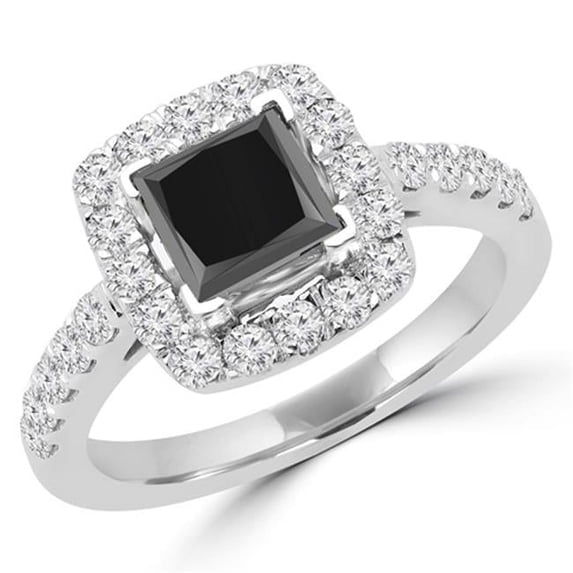 Majesty Diamonds 1.88 CTW Princess Cut Black & White Diamond Halo Engagement Ring in 14K White Gold - Size 6