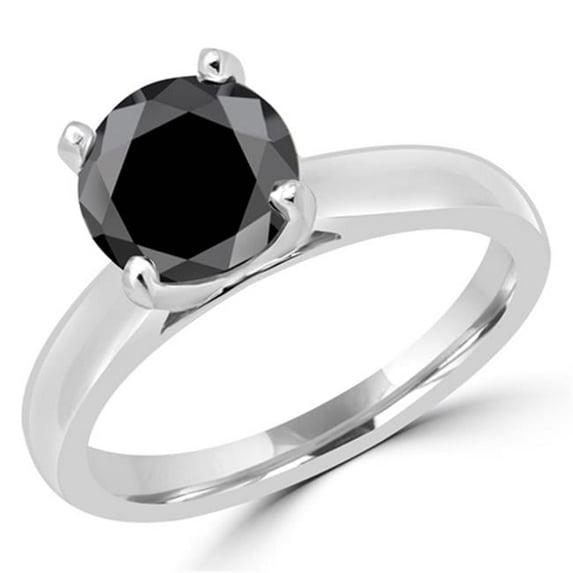 Majesty Diamonds MD160319-4.75 1.9 CT Classic 4-Prong Round Black Diamond Engagement Ring in 14K White Gold, Size 4.75