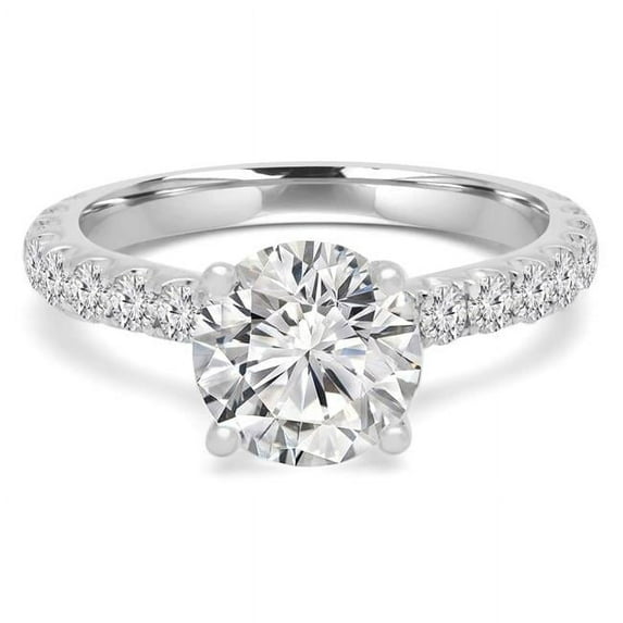 Majesty Diamonds MD240111-4 2.88 CTW Round Lab Created Diamond Cathedral Solitaire with Accents Engagement Ring in 14K White Gold - Size 4