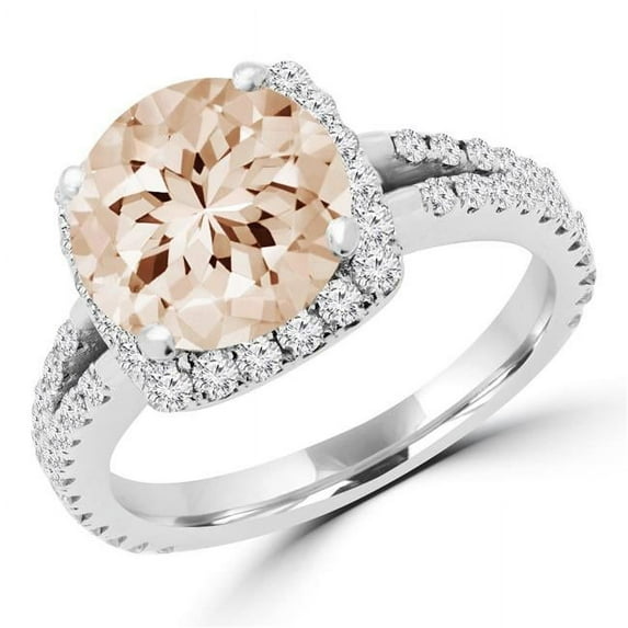 Majesty Diamonds MD180259-3 3.2 CTW Round Pink Morganite Halo Cocktail Ring in 10K White Gold - Size 3