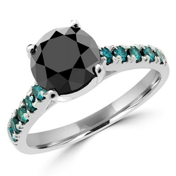 Majesty Diamonds 3.25 CTW Round Black & Blue Diamond Multi Stone Engagement Ring in 14K White Gold - Size 8.5