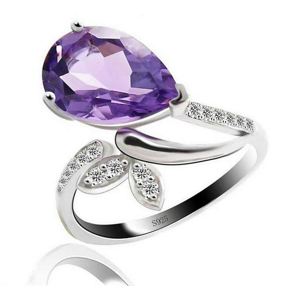 Majesty Diamonds 4.16 CTW Pear Purple Amethyst Cocktail Ring in .925 Sterling Silver - Size 6