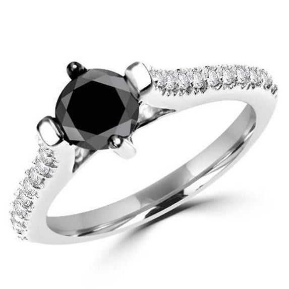 Majesty Diamonds MD130013-5 1.1 CTW Round Black & White Diamond Engagement Ring in 14K White Gold, Size 5