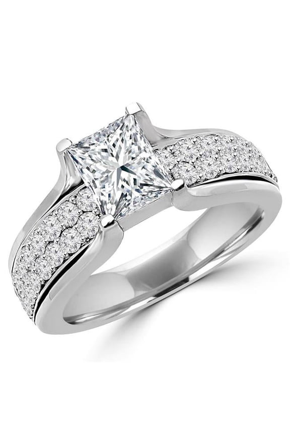 MD160117-3.25 2.1 CTW High Set Princess Cut Pave Diamond Engagement Ring in 14K White Gold, Size 3.25