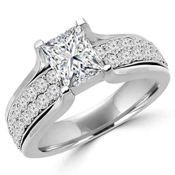 Majesty Diamonds MD160117-5.75 2.1 CTW High Set Princess Cut Pave Diamond Engagement Ring in 14K White Gold, Size 5.75