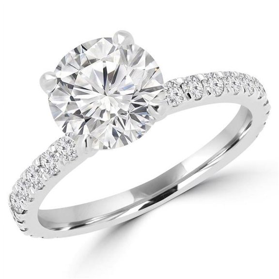 Majesty Diamonds MD160121-P 2 CTW Round Cut Multi-Stone Diamond Engagement Ring in 14K White Gold