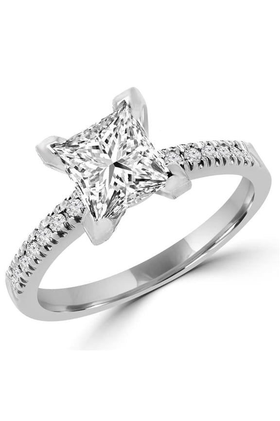 MD160123-3.75 1.63 CTW Multi-Stone Princess Diamond V Prong Engagement Ring in 14K White Gold, Size 3.75