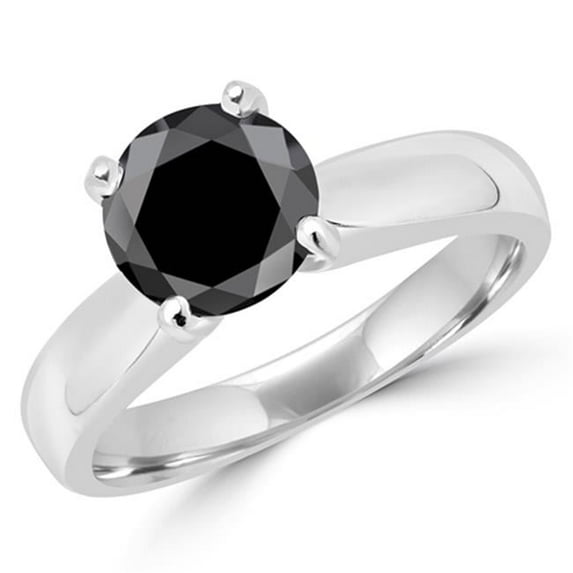 Majesty Diamonds MD160313-5.5 1.4 CT Classic 4-Prong Round Black Diamond Engagement Ring in 14K White Gold, Size 5.5