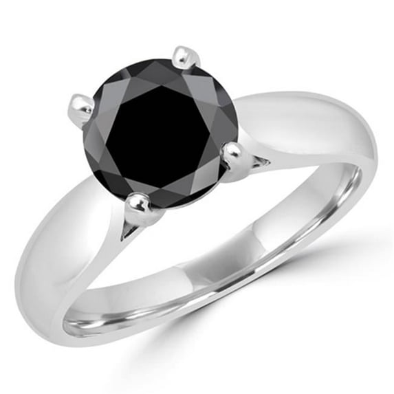 Majesty Diamonds MD160320-4 2 CT Classic 4-Prong Round Black Diamond Engagement Ring in 14K White Gold, Size 4