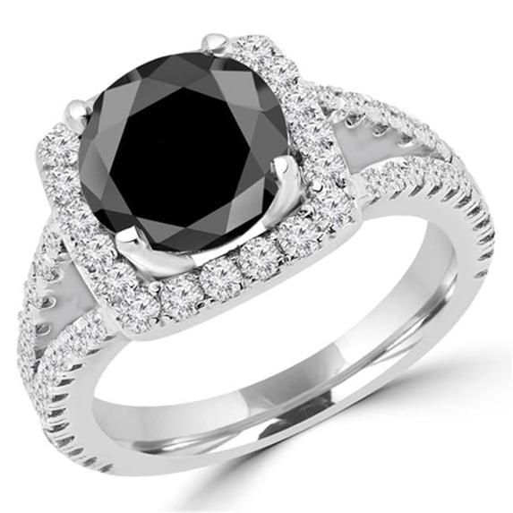 Majesty Diamonds MD160325-4.5 4.75 CTW Round Cut Black & White Diamond Halo Engagement Ring in 14K White Gold, Size 4.5