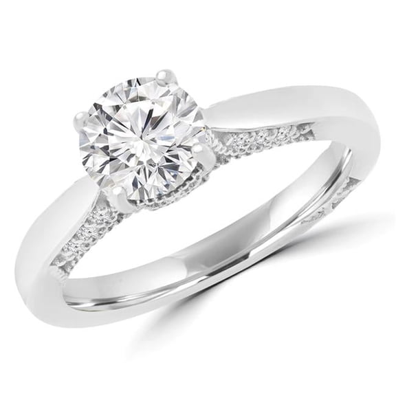 Majesty Diamonds MD170228-7 1.12 CTW Round Diamond Solitaire with Accents Engagement Ring in 18K White Gold - Size 7
