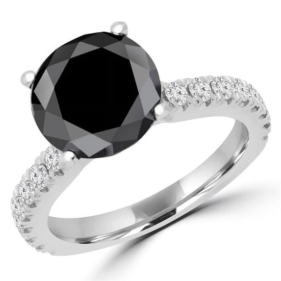 Majesty Diamonds MD170335-7.75 3.67 CTW Round Black Diamond Solitaire with Accents Engagement Ring in 14K White Gold, Size 7.75