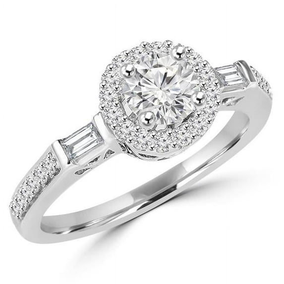Majesty Diamonds MD180036-4.5 0.87 CTW Round Diamond Vintage Halo Engagement Ring in 14K White Gold - Size 4.5