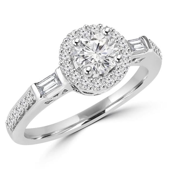 Majesty Diamonds MD180036-6.25 0.87 CTW Round Diamond Vintage Halo Engagement Ring in 14K White Gold - Size 6.25