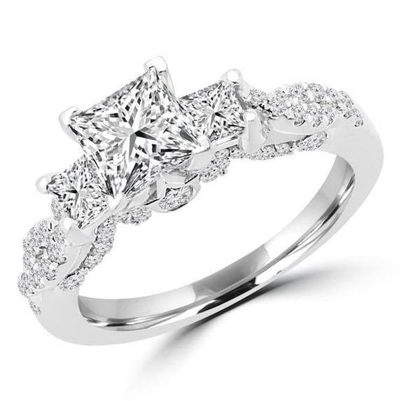 Majesty Diamonds MD180069-5.25 1.75 CTW Princess Diamond Three-Stone Engagement Ring in 14K White Gold - Size 5.25