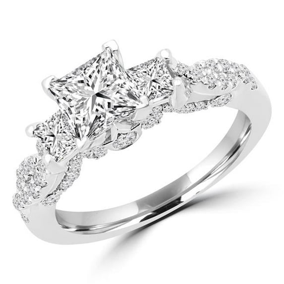 Majesty Diamonds MD180069-5.75 1.75 CTW Princess Diamond Three-Stone Engagement Ring in 14K White Gold - Size 5.75