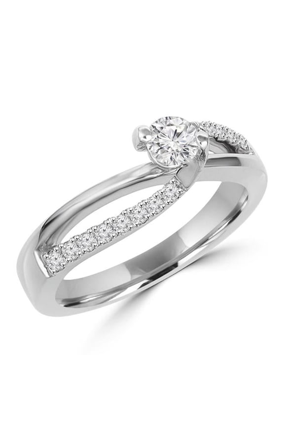 MD180101-4 0.75 CTW Round Diamond Solitaire with Accents Engagement Ring in 14K White Gold - Size 4
