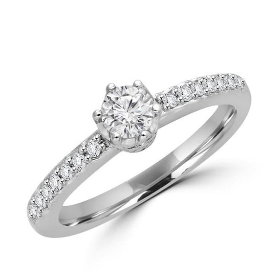 Majesty Diamonds MD180102-3.75 0.4 CTW Round Diamond Solitaire with Accents Engagement Ring in 14K White Gold - Size 3.75