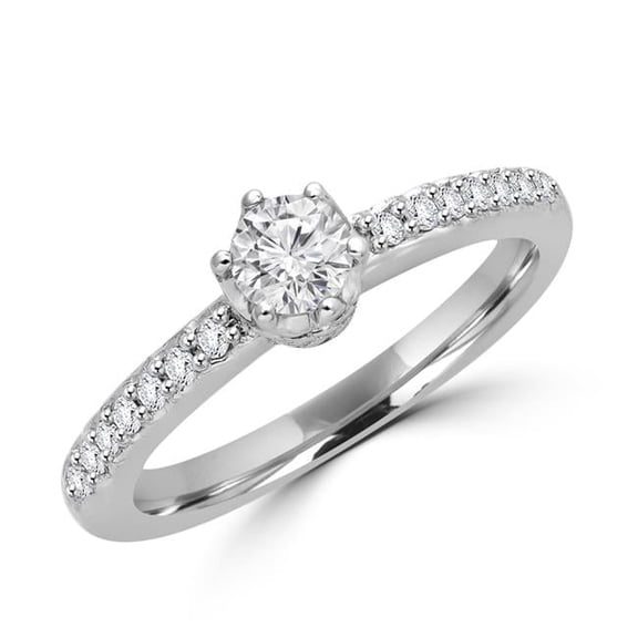 Majesty Diamonds MD180102-8.5 0.4 CTW Round Diamond Solitaire with Accents Engagement Ring in 14K White Gold - Size 8.5