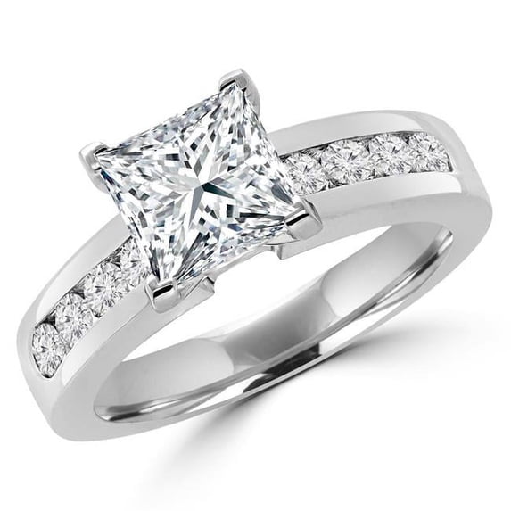 Majesty Diamonds MD180108-5 1.5 CTW Princess Diamond Solitaire with Accents Engagement Ring in 14K White Gold - Size 5