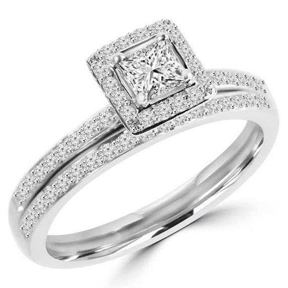 Majesty Diamonds MD180112-7.25 0.75 CTW Princess Diamond Solitaire with Accents Engagement Ring in 14K White Gold - Size 7.25