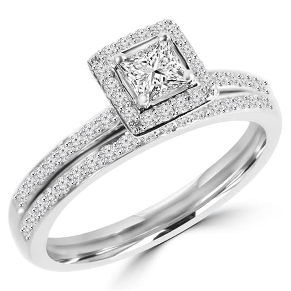 Majesty Diamonds MD180112-7.5 0.75 CTW Princess Diamond Solitaire with Accents Engagement Ring in 14K White Gold - Size 7.5