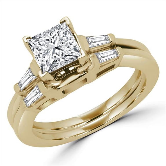 Majesty Diamonds MD180115-4.75 1.5 CTW Princess Diamond Three-Stone Engagement Ring in 14K Yellow Gold - Size 4.75