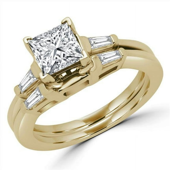 Majesty Diamonds MD180115-6.25 1.5 CTW Princess Diamond Three-Stone Engagement Ring in 14K Yellow Gold - Size 6.25