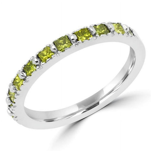 Majesty Diamonds MD180119-9 0.5 CTW Princess Canary Yellow Diamond Semi-Eternity Wedding Band Ring in 14K White Gold - Size 9
