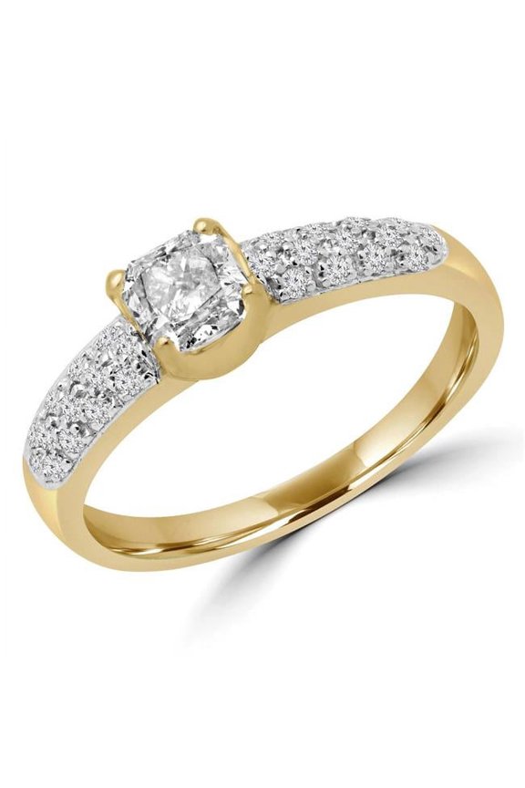 MD180137-4 0.6 CTW Radiant Diamond Solitaire with Accents Engagement Ring in 14K Yellow Gold - Size 4