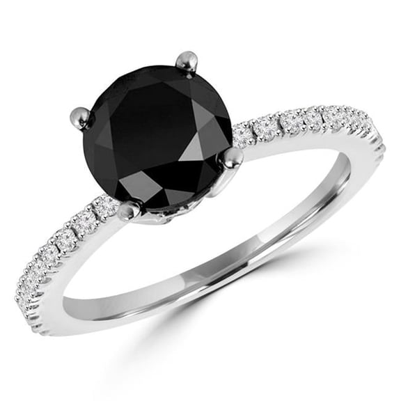 Majesty Diamonds MD180138-7.5 0.75 CTW Round Black Diamond Promise Solitaire with Accents Engagement Ring in 14K White Gold - Size 7.5