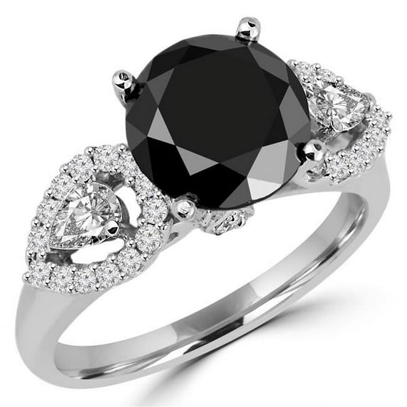 Majesty Diamonds MD180143-4 3.5 CTW Round Black Diamond Vintage Three-Stone Engagement Ring in 14K White Gold - Size 4