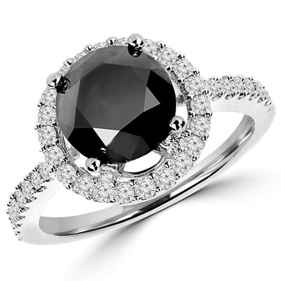Majesty Diamonds MD180167-7 4.3 CTW Round Black Diamond Halo Engagement Ring in 14K White Gold - Size 7