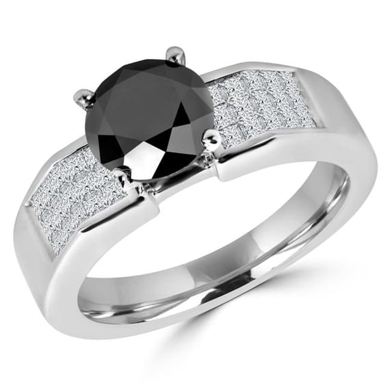 Majesty Diamonds MD180171-6.75 2.75 CTW Round Black Diamond Solitaire with Accents Engagement Ring in 14K White Gold - Size 6.75