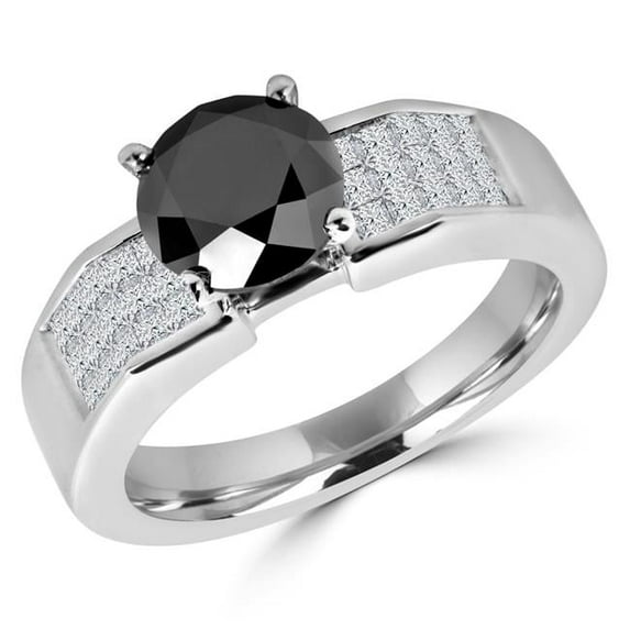 Majesty Diamonds MD180171-7.25 2.75 CTW Round Black Diamond Solitaire with Accents Engagement Ring in 14K White Gold - Size 7.25