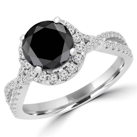 Majesty Diamonds MD180196-7.5 2 CTW Round Black Diamond Solitaire with Accents Engagement Ring in 18K White Gold - Size 7.5