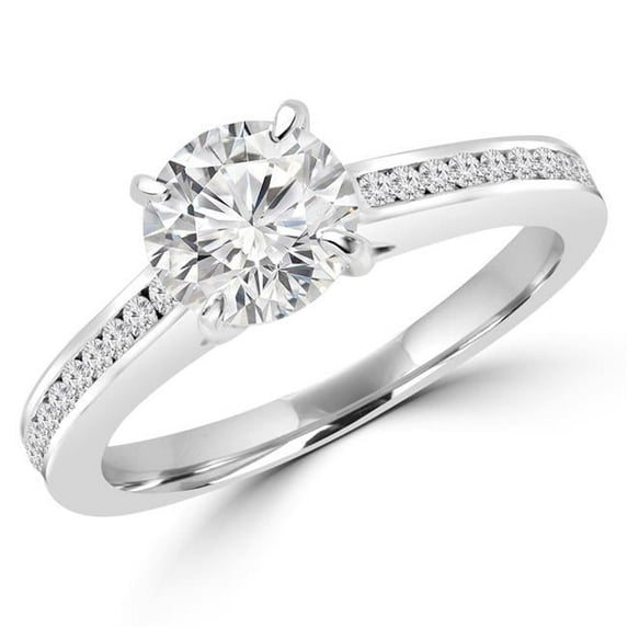 Majesty Diamonds MD180237-3.5 0.6 CTW Round Diamond Solitaire with Accents Engagement Ring in 14K White Gold with Channel Set Accents - Size 3.5