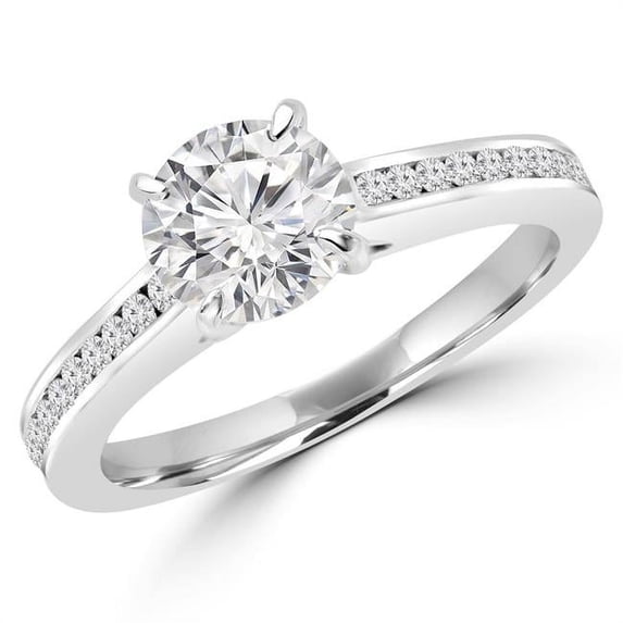 Majesty Diamonds MD180237-4.75 0.6 CTW Round Diamond Solitaire with Accents Engagement Ring in 14K White Gold with Channel Set Accents - Size 4.75